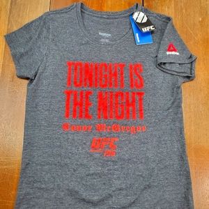 Reebok NWT UFC 196 Conor McGregor T Shirt Womens Size Large Gray Tonight